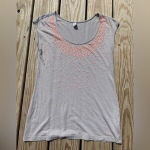 Old Navy Gray Neon Orange Beaded Neckline Tank Top Womens XS  Sleeveless Casual